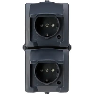 Sencys Stopcontact Denver Geaard 2-voudig Verticaal Antraciet