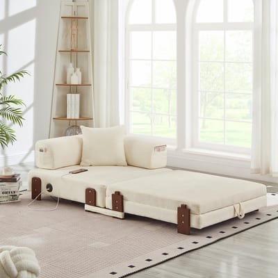 MIVRAY Slaapbank Compact - 2-in-1 Opvouwbaar Met Opbergruimte En Usb Aansluiting - Voor Kleine Ruimtes En Logeerkamer - Stof Beige