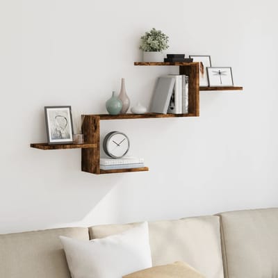 vidaXL - Wandschap - 104x15x49 - cm - bewerkt - hout - gerookt - eikenkleurig