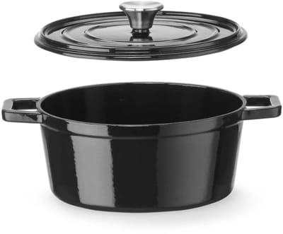 HENDI Braadpan gietijzer - geemailleerd - met deksel voor stoven en braden - 317x240x(H)105 mm - 3,7 liter - zwart - oven en inductie