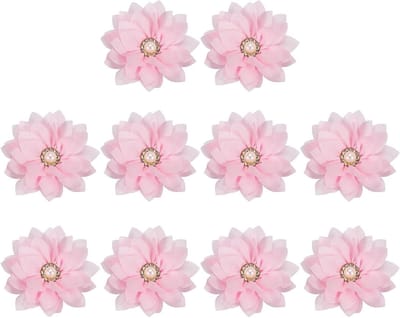 Stoffen Broches Bloemen - Decoratieve Applicaties - DIY Knutselen - Met Parels - 10 Stuks - Lichtroze