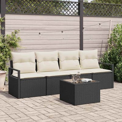vidaXL Bankstel 5 st 4-Aantal zitplaatsen Zwart en Crème poly rattan