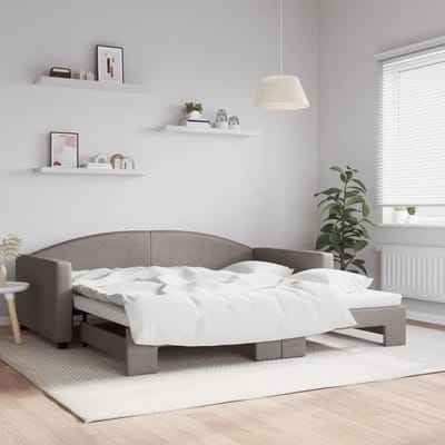 vidaXL - Slaapbank - met - onderschuifbed - 100x200 - cm - stof - taupe