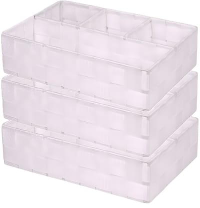 Concorde Opbergmanden - 3x - 4 vaks - wit - ladekast organizer - ondermode - 4 vaks - wit - ondergoed en sokken - ladekast
