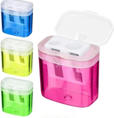 Handmatige Puntenslijper met Houder - Set van 4 Kleurige Puntenslijpers voor School, Kantoor en Thuisgebruik, Dubbele Gat Slijper, Compact en Handig