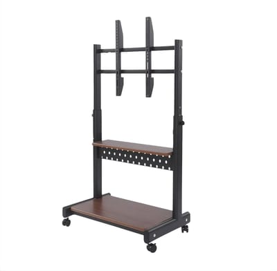 TV standaard verrijdbaar - TV voet op wielen - TV trolley - Voor 43-86 inch televisies - Verstelbare hoogte met universeel geperforeerd paneel - Zwart