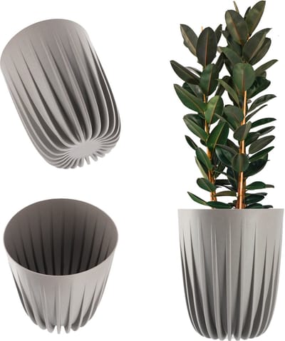KADAX Bloempot van kunststof met natuurlijke materialen, moderne plantenpotten, plantenpot met geometrisch patroon, ronde bloempot met inzetstuk, natuurlijke bloempot, hoge bloempot (diameter 19 cm,