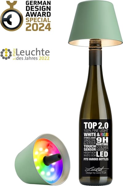 Sompex Flessenlamp " TOP " met houdbare kurk| Led| Olijfgroen - indoor / outdoor  - oplaadbaar