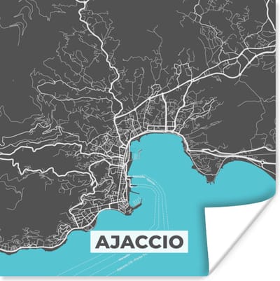 Poster Ajaccio - Frankrijk - Stadskaart - Kaart - Plattegrond - Corsica - 100x100 cm XXL