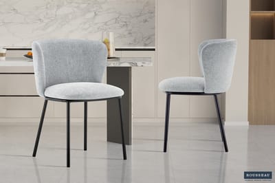 Eetkamerstoel Arthur Beige – Luxe Stof – Zwarte Metalen Poten – Per Stuk - Rousseau