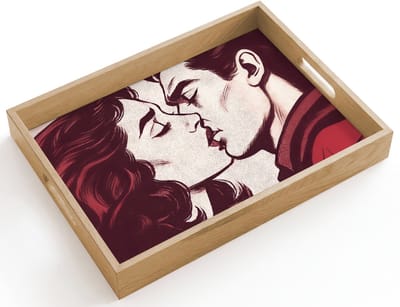 Dienblad hout 40x30 cm - Schootdienblad - Kussen - Personen - Retro - Bordeaux - Borrelplank rechthoek - Plateau dienbladen