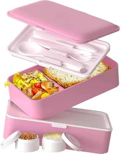Famanu - All-in-1 1,2L Bento Box Volwassenen met Bestek & 2 Sauscontainers als Lunchboxen Salade -Snack-of Lunchbox,,Incl. Accessoires Broodtrommel met Compartimenten voor Maaltijdbereiding