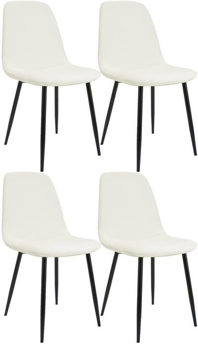 CLP Maryam Set van 4 eetkamerstoelen - klassiek - met rugleuning - zwart metalen frame - belastbaar tot 150 kg - Stof/creme