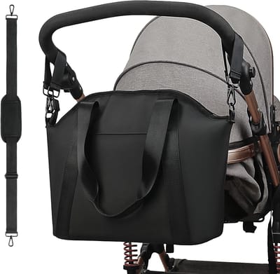Kinderwagen Organizer - Mom Bag Luiertas - Baby Verzorging - Waterdicht PU Leer - 34x15.5x24cm - Zwart