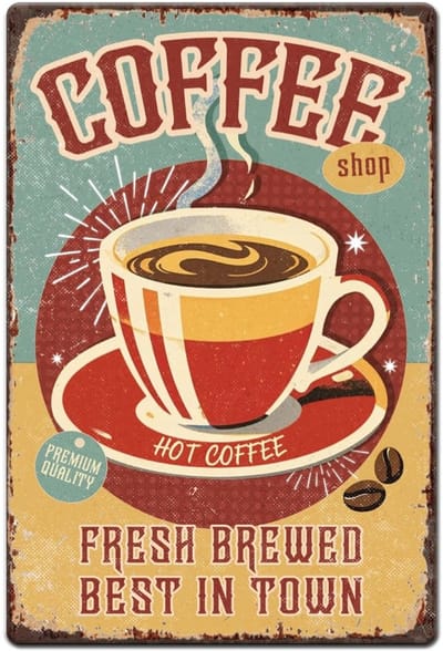 Dailygoods- Koffieblik Vintage - Metalen Bord - Retro Muurdecoratie - Roestlook - 20 x 30 cm - Voor Café/Keuken