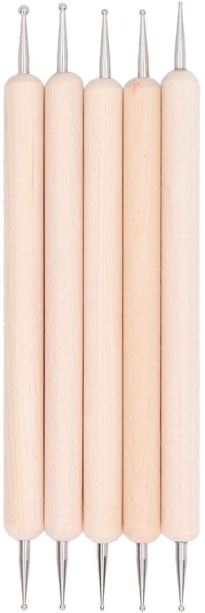 Dailygoods- Embossing Stylus Set - 5 Stuks Dotting Tools - Dubbele Kop - Houten Handvat - Roestvrij Staal - Voor Aardewerk en Sculpting - Dotting Tool