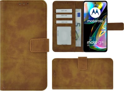 Geschikt voor Motorola Moto G82 Hoesje - Bookcase - Pu Leder Wallet Book Case Bruin Cover