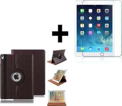 iPad 2019-2020 Hoesje - 10.2 inch - ipad 10.2 Screenprotector - Bookcase Draaibare Bescherm Cover Hoes Bruin + Screen Protector Tempered Glass