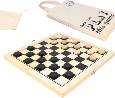 Reistochtset met vouwplank 30 x 30 cm voor damspelletjes