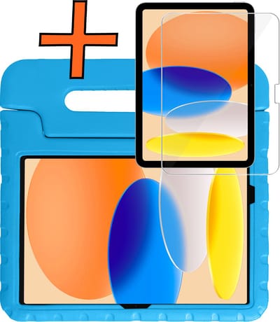 Hoesje - Geschikt voor Apple iPad A16/A18 (2025/2026) - 11 inch (11e & 12e generatie) - Met Screenprotector - Kinderhoes Shockproof Bumper - Kidsproof Case - Tablet Hoes - Kinder Hoes Cover - Blauw