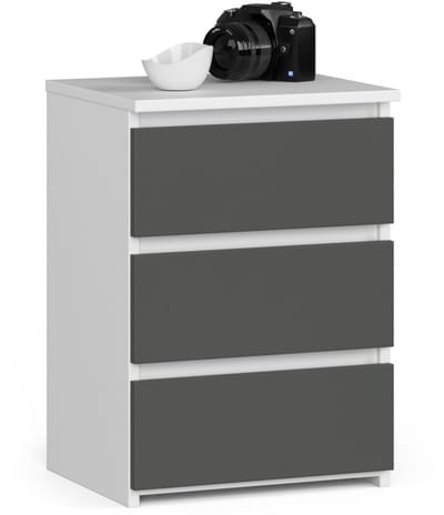 Nachtkastje CL3/40 met 3 Lades / AKORD Furniture Factory / Wit - Grafietgrijs / 40 x 57 x 35 cm