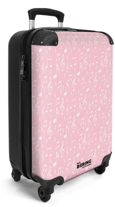 NoBoringSuitcases.com® - Handbagage koffer lichtgewicht - Reiskoffer trolley heren - Roze met muzieknoten - Reis rolkoffer met wieltjes - Carry on reistrolley op wielen - Luggage suitcase - 55x40x20 en 55x35x25 - Bagage 55 cm