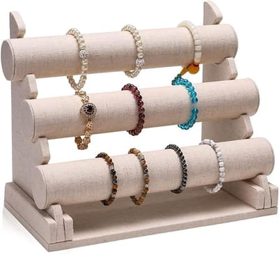 Sieradenstandaard - Armband Houder - Sieraden Opslag - Drie Tier Display - 32cm Hoog - Beige