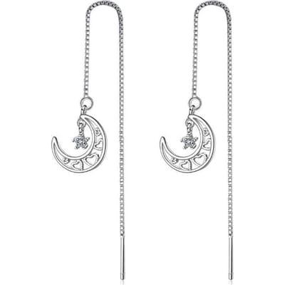 Nouvelle Mode Cœur Lune et Étoile Cristal Argent Sterling 925 Bijoux Ligne d'Oreille Creux Exquis Boucles d'Oreilles Pendantes Xze232 white