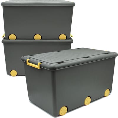 Opbergdozen 50 Liter - Opbergdozen met Deksel - Stapelboxen - Plastic Dozen - Wieltjes - Ondoorzichtig - Opbergbox