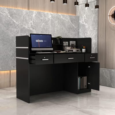 Zwarte receptie counter met 3 lades 110 x 120 x 48 cm