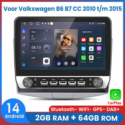Awesafe Autoradio - Geschikt Voor Volkswagen B6 B7 CC 2010 t/m 2015 - 10.1 Inch IPS Radio Scherm - Android 14 - Draadloos Apple Carplay & Android Auto - Ram 2GB + Rom 64GB - 4 Core processor - Bluetooth & Wifi - GPS Navigatie