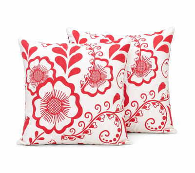 Set van 2 Luxe Kussenhoezen 45x45 cm | Katoen Canvas Kussenhoes | Woonkamer Decoratie | Rood Bloemen Design | Digitale Print | Cushion Cover