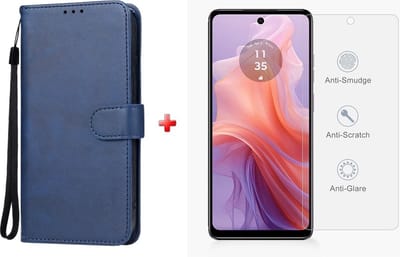 hoesje geschikt voor Motorola Moto E14 / Moto G04 / Moto G24 / Moto G24 Power - blauw agenda book case hoesje + glas screenprotector