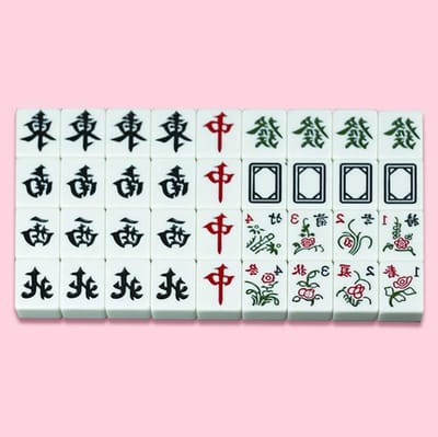 Mahjong Spelbundel - Reisset Tegels - Traditioneel Spel - Duurzaam Melamine - 144 Tegels - Roze