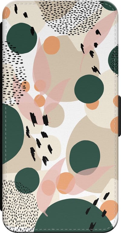 Leuke Telefoonhoesjes - Bookcase hoesje geschikt voor iPhone 14 bookcase leer - Abstract print - Abstract print - Wallet case met pasjeshouder - Print / Illustratie - Beige