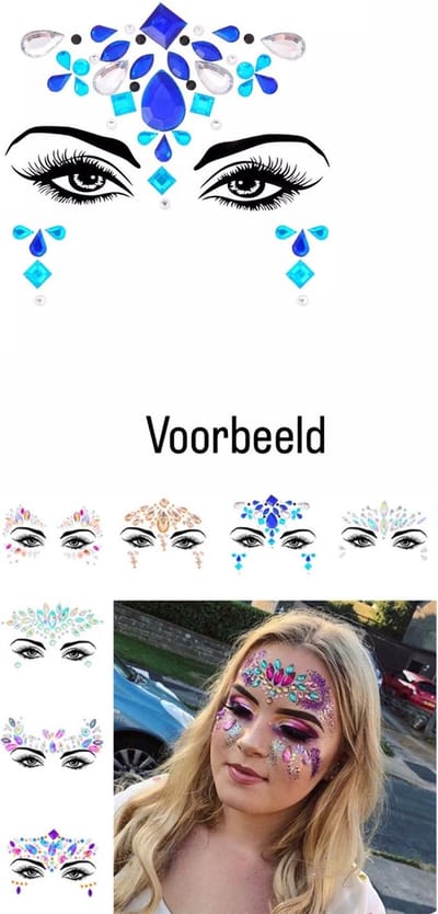 Akyol - Gezichtsjuwelen – gezichtsteentjes - gezicht glitters– diamantjes – carnaval- plak diamantjes- diamantjes voor gezicht - bohemian feest - bohemian – festival – gezichtsdecoratie – feest – decoratie - sticker - stickervel -glitters gezicht