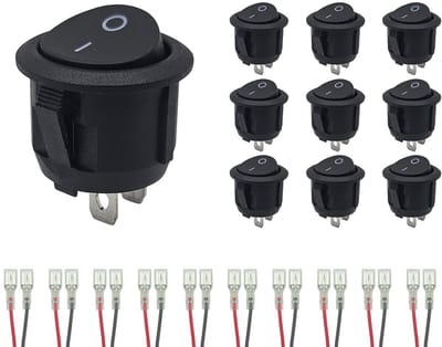 ProRide Wipschakelaar ON/OFF KCD2-202 - met Aansluitkabels - 2-pins - Rond ?20mm - 250V/6A - Zwart - 10 stuks