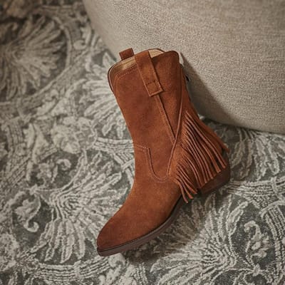 Bottes courtes en cuir nubuck pour femmes, chaussures à talons hauts, bottes d'hiver à pompon en daim de vache, bottes occidentales chaudes, bottes pour femmes grandes 36 marron