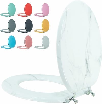 Ronde toiletbril - Houten zitting - Badkamer vernieuwen - Voorkomt verschuiven - Standaard maat - Marmer