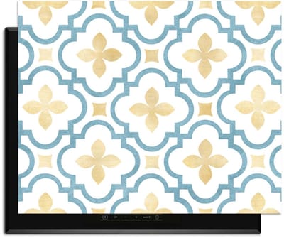 KitchenArt - Azure Blossom Tile - Inductie Beschermer - 76x51.5 cm - Kookplaat Beschermer - Luxe Afdekplaat Inductieplaat - Anti-slip & Oprolbaar - Beschermmat Inductiekookplaat