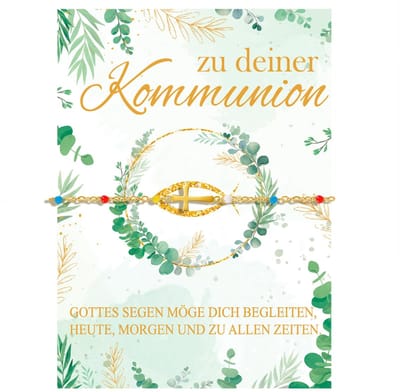 Dailygoods- Armband Goud Handgemaakt - Communiearmband - Kruisarmband - Cadeau voor Meisjes/Jongens - Inclusief Communiekaart - Groene Organza-zak - Communiesieraad