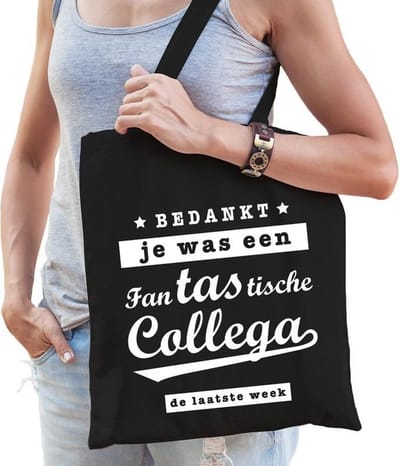Cadeautas - Bedankt je was een fanTAStische collega - zwart katoen - cadeautas voor collega's