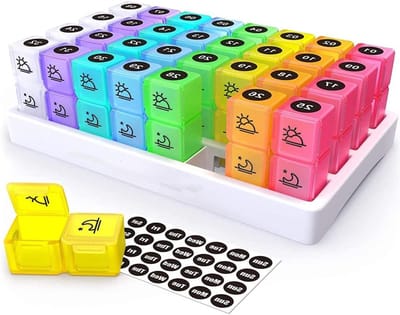 Tabletten Organizer voor 1 Maand, Ochtend & Avond, Medicijn Doos met 32 Compartimenten, Draagbare Pillendoos met Deksel, Ideaal voor Medicijnen en Supplementen