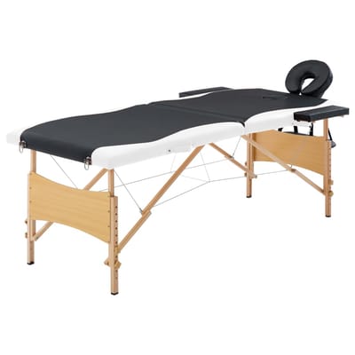vidaXL - Massagetafel - inklapbaar - 2 - zones - hout - zwart - en - wit