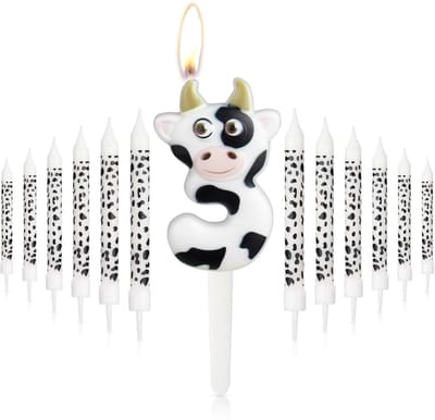 zwarte koe verjaardagskaars, koe nummer 3 kaars voor taart, meisjes jongens 3e verjaardag decoraties, cowboys cowgirl verjaardagsfeestje decoraties, boerderij dier thema voor meisje jongen