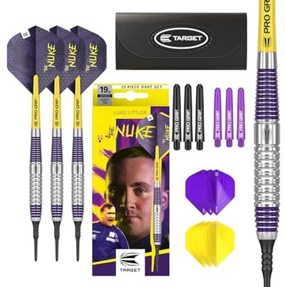 Target Darts Luke Littler Brass Soft Tip Darts Set – 19G Pixel Tip Dart, The Nuke Player Edition Dart Set, Dart Flights, Shafts & Dart Case Inbegrepen | Professionele Dart Accessoires