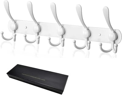 PromoHome Wandkapstok met 15 Haken - Robuuste RVS Garderobehaak voor Muur - Multifunctionele Hakenlijst voor Badkamer, Keuken, Slaapkamer en Gang - Wit Design met Boren of Zelfklevende Installatie