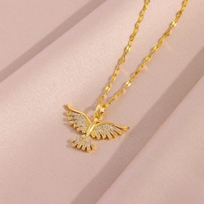 Nouveaux Colliers Pendentif Phénix Vintage Étincelants Plaqué Or 18K Pour Femmes Style Rétro Port Quotidien Féminin Chaîne de Cou en Acier Inoxydable beige