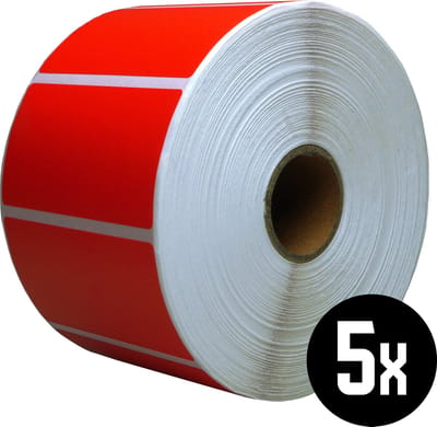 DULA Zebra kompatible Etiketten, 57 mm x 32 mm, Rot, Permanent, Kern 25 mm, 5 Rollen, 1500 Etiketten pro Rolle