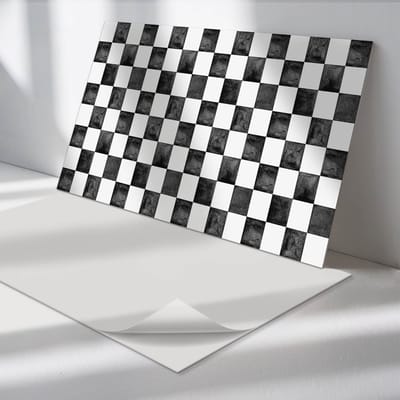 Wallfluent Vinyl Wandpaneel - Gestructureerd dambordpatroon Vinyl Wandbekleding - 100 cm x 50 cm - Zwart PVC wandpaneel - 1 stuk - Rechthoekig Wandbekleding Vinyl - Texturen Wandpaneel - Zelfklevend Muurpaneel - Wandpaneel Keuken en Badkamer